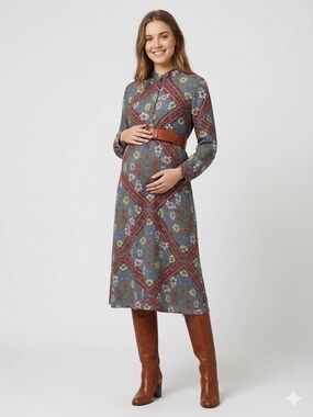 Pietro Brunelli Milano Maternity Maxi Dress S Small Blue Floral Scarf Print Boho